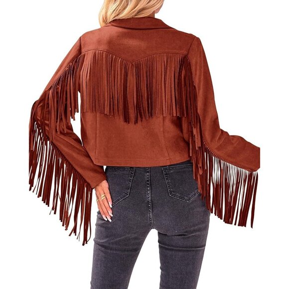 Size XXL 2X 20 New Brick Suede Fringe Cropped Jacket Western Cowgirl Country Nwt - Picture 1 of 12